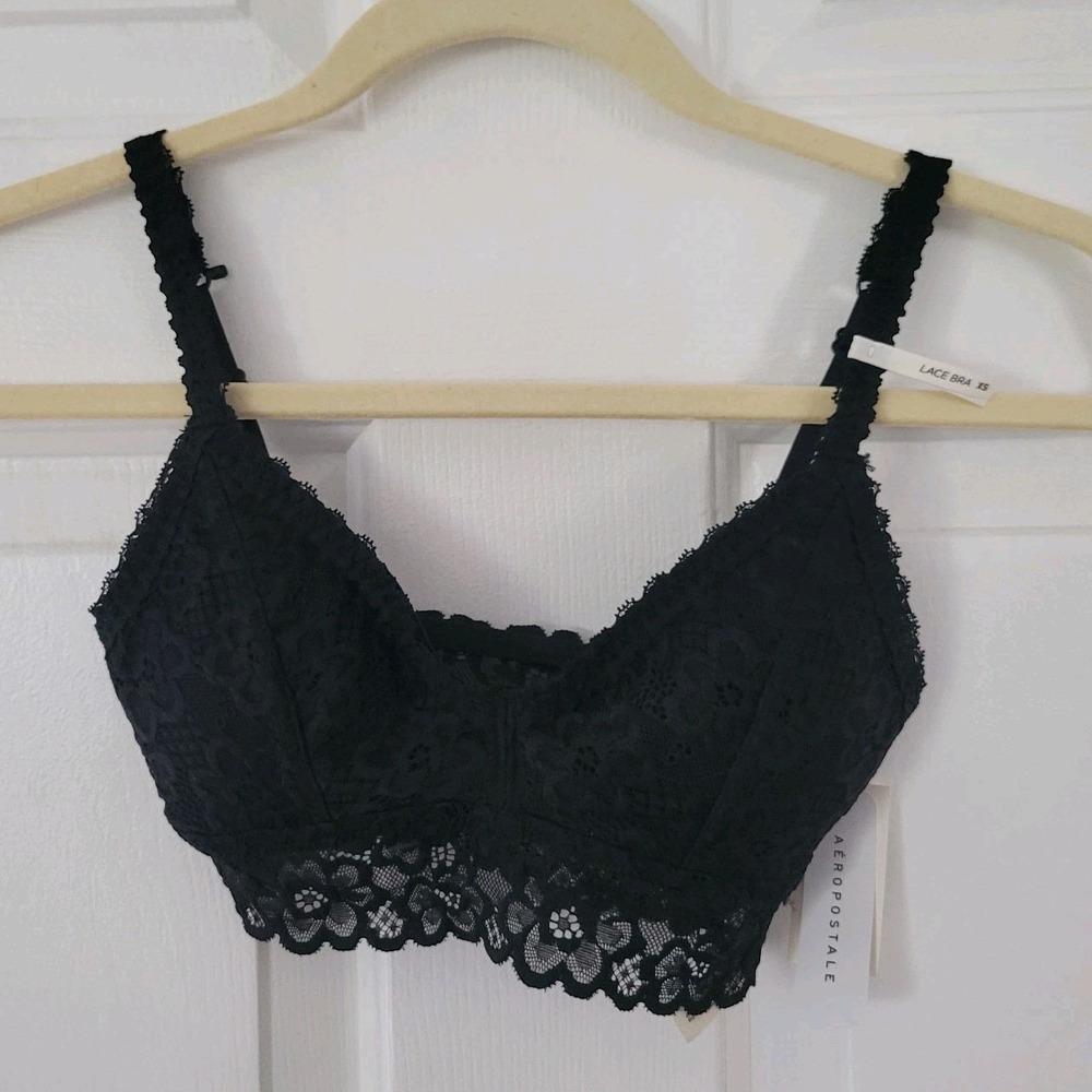 Aeropostale Floral Lace Bralette Crop Top Black Racerback Convertible XS NWT